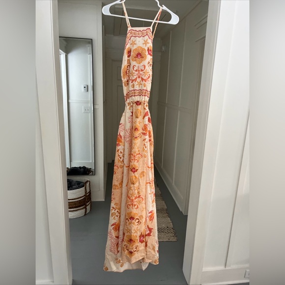 Farm Rio Halter Cutout Dress Anthropologie Scarf Beach Starfish Peach XL NWT - Picture 6 of 8